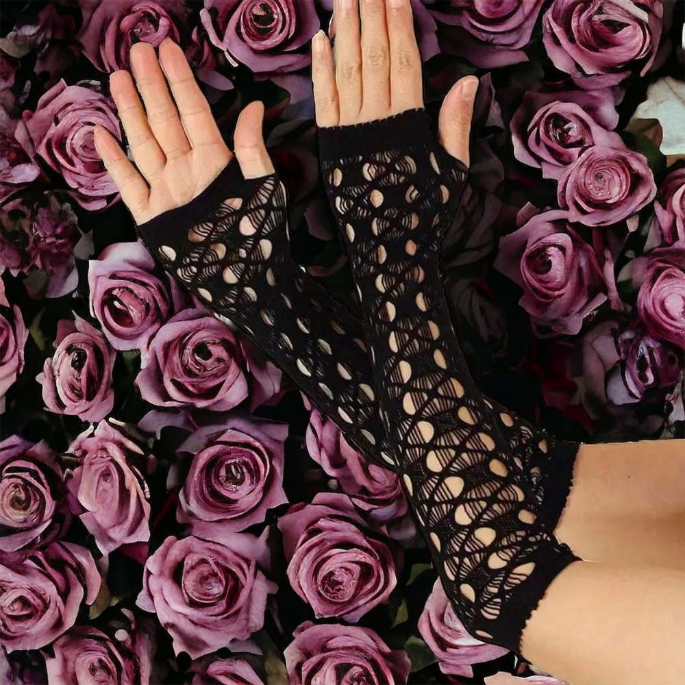 Black Hollow Out, Elegant Decorative Arm Cover, Leisure Style Fingerless Sleeves